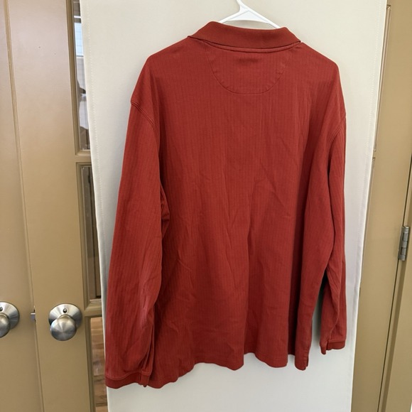 Haggar Men's XL Orange Long Sleeve‎ Knit Polo Collared Shirt Top Pocket - Picture 4 of 7